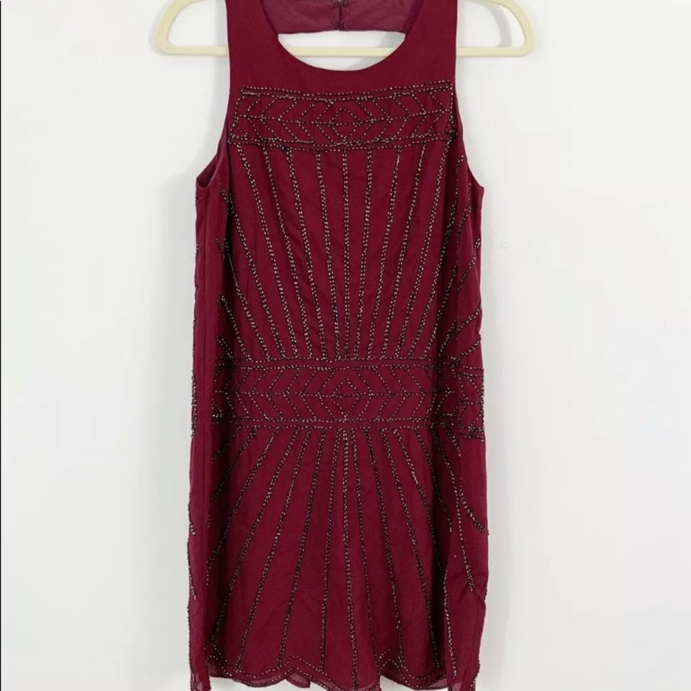“Sugar Lips” maroon beaded holiday cocktail dress
